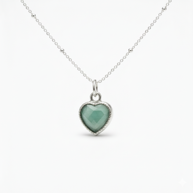 Amazonite Heart Charm Necklace