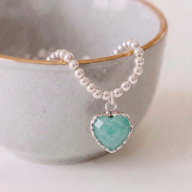 Amazonite Heart Charm Bracelet