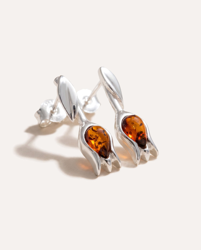 Amber Tulip Stud Earrings