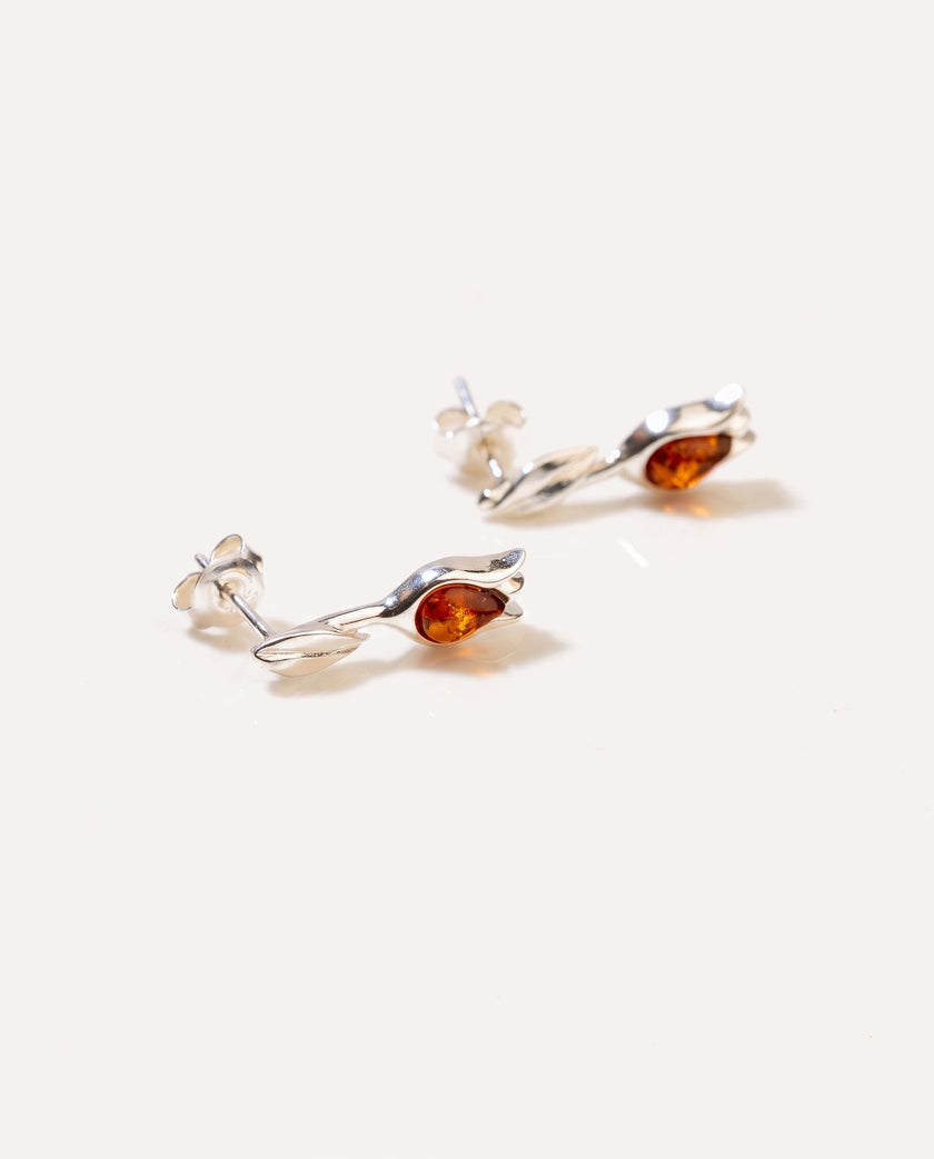 Amber Tulip Stud Earrings