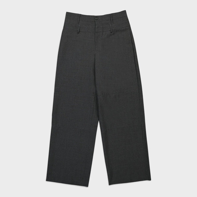 Pantalon large à taille haute et double ceinture gris