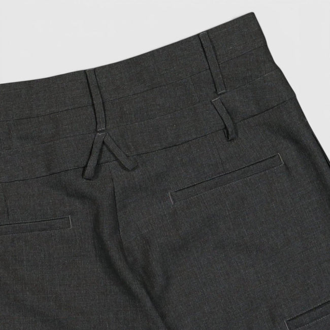 Pantalon large à taille haute et double ceinture gris