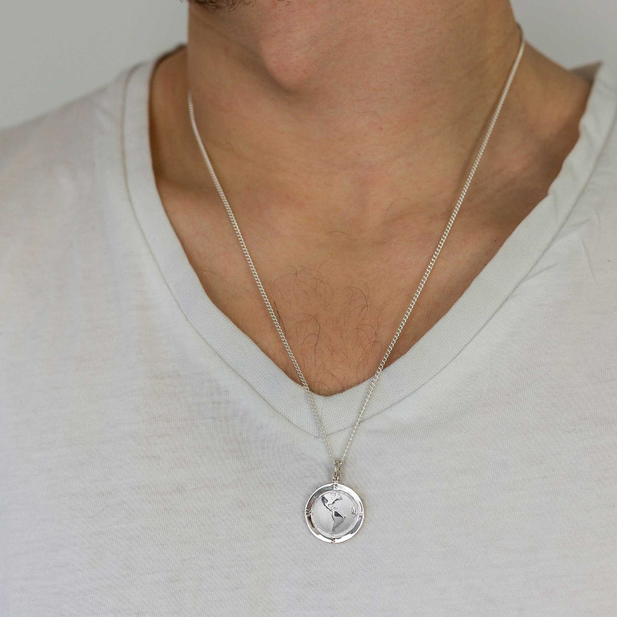 Amerika-Globus personalisiert St. Christopher - Silberkette