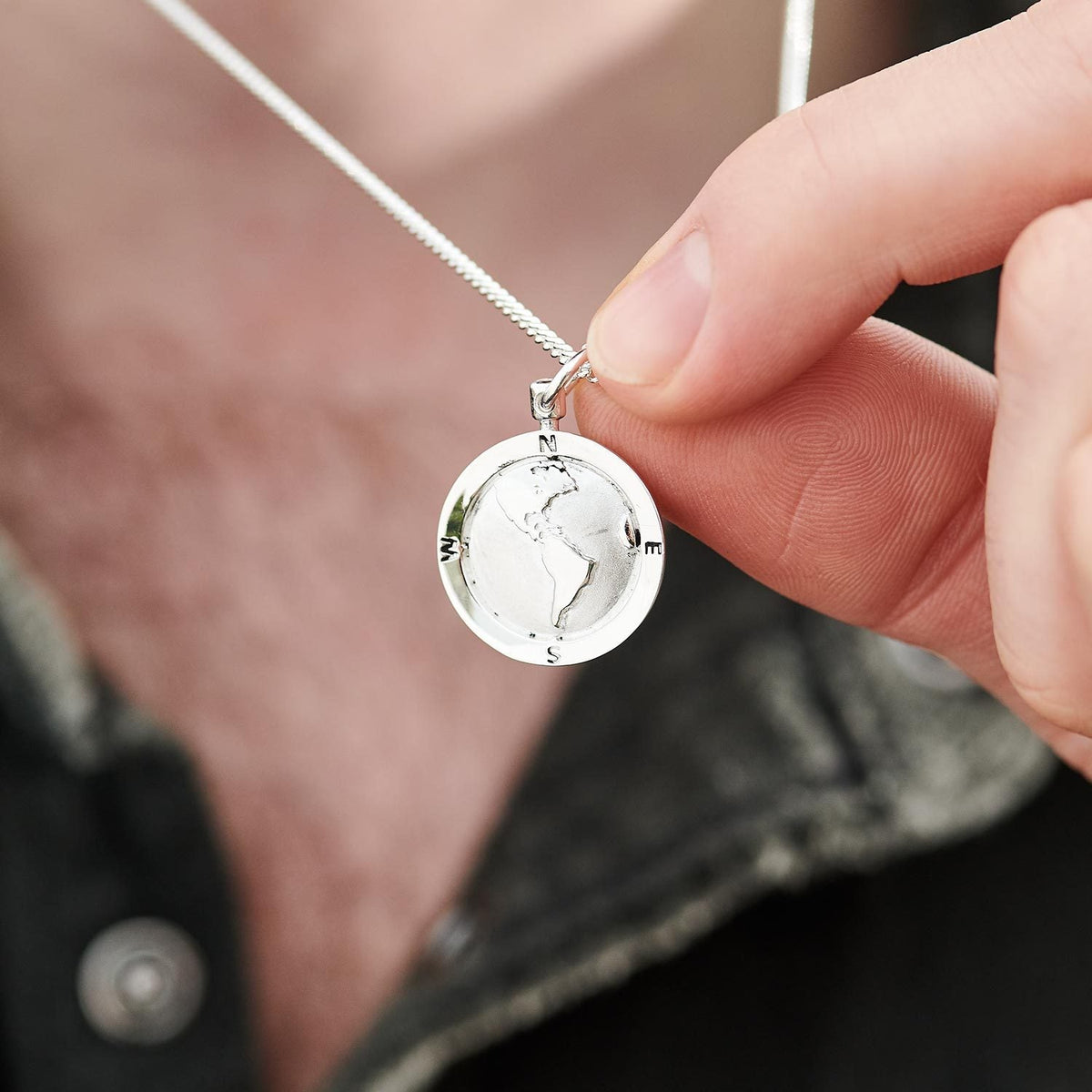Amerika-Globus personalisiert St. Christopher - Silberkette