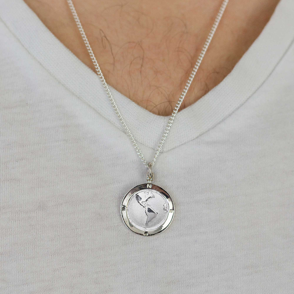 Amerika-Globus personalisiert St. Christopher - Silberkette