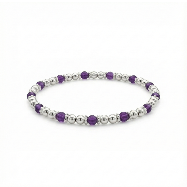 Sterling Silver Amethyst Bead Bracelet