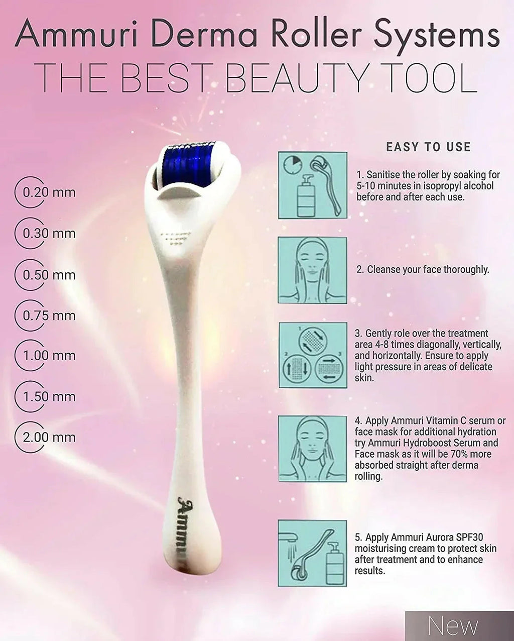 Titanium Derma Roller 0.5mm for Skin Rejuvenation & Collagen Boost | Ammuri