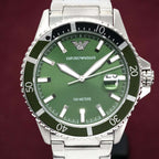 Emporio Armani AR11338 Men's Green Dial Diver Stainless Steel Watch
