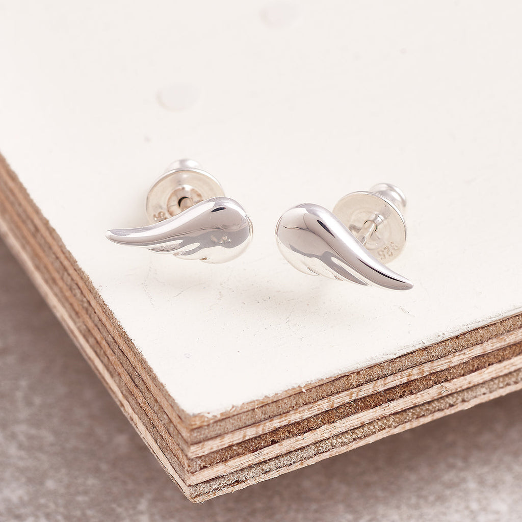 Angel Wing Silver Stud Earrings