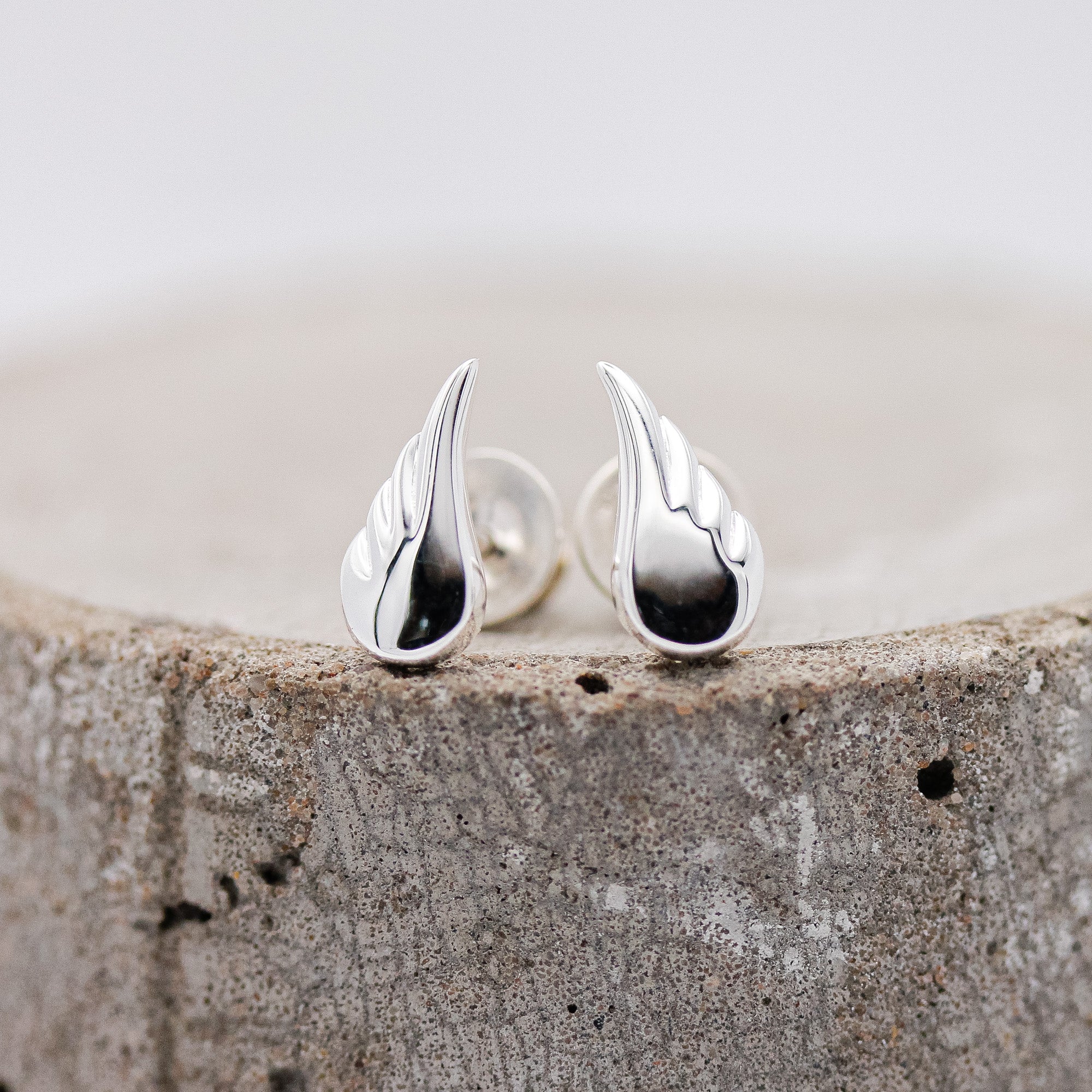 Angel Wing Silver Stud Earrings