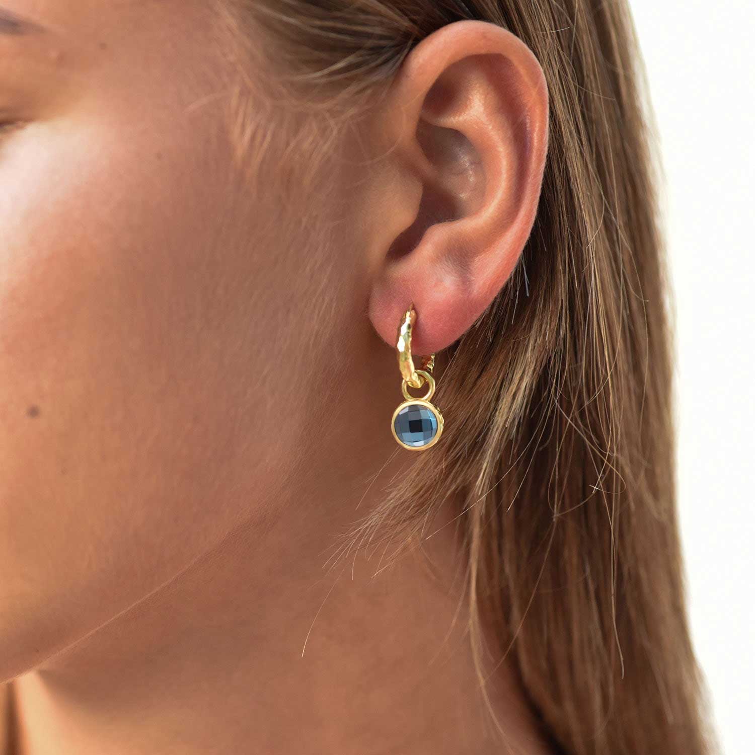 Apollo Gold Hoop & Gemstone Charm Earrings Pyrite with Tanzanite