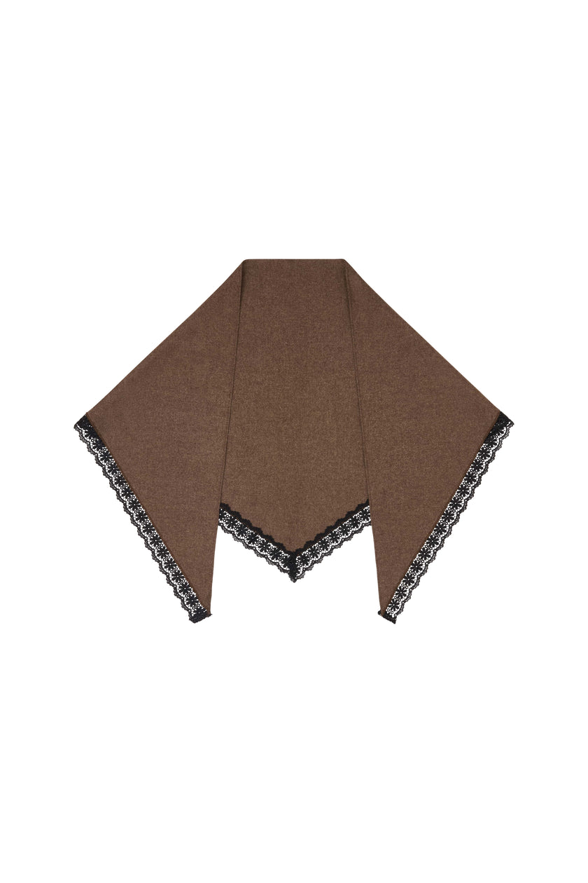 Felted Wool Triangle Scarf with lace in mocha