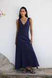 The Athena Maxi Dress in navy blue