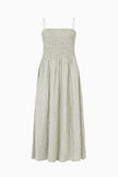 The Harlow Smocked Maxi Dress in striped olive green