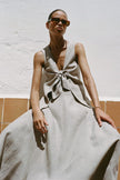 The Lucia Tie Vest in oatmeal