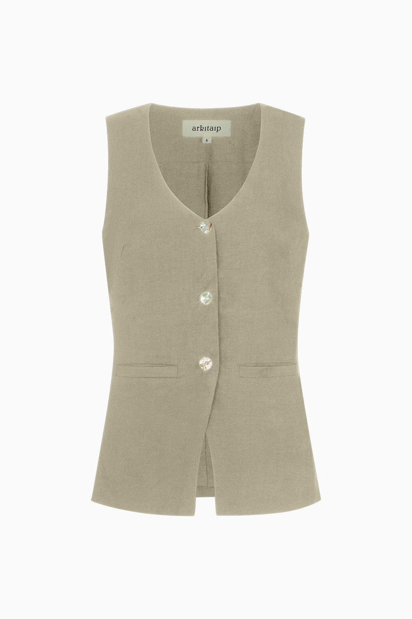 The Rosalie Buttoned Vest in oatmeal