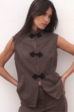 The Aria Stand-Up Collar Wool Vest in mocha