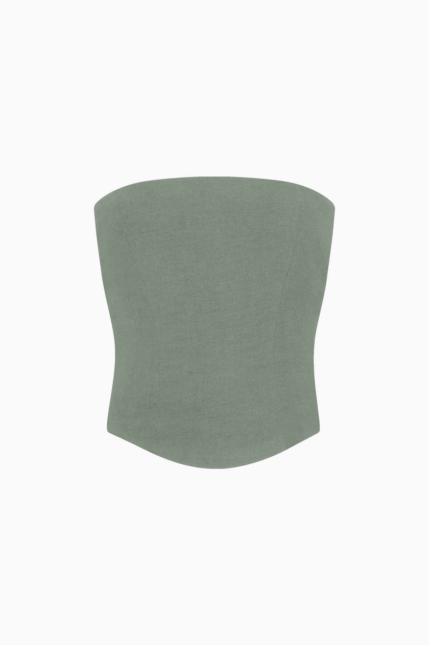 The Pippa Cropped Bandeau Bustier Top in olive green