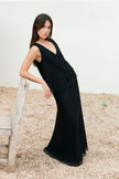 The Thea Maxi Wool Skirt with lace trim in black