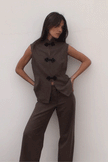 The Cora Cigarette Felted Wool Trousers in mocha