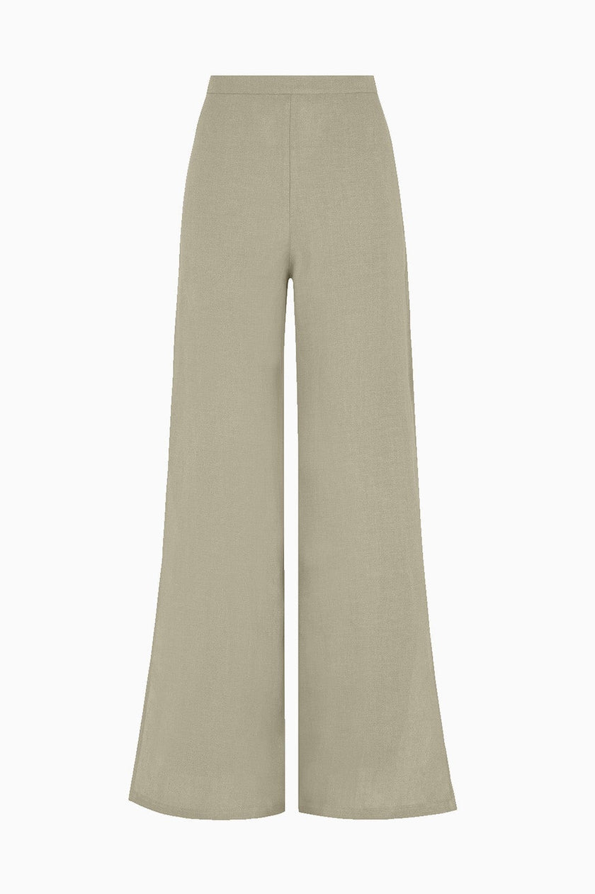 The Lena Wide-Leg Trousers With Slit in oatmeal