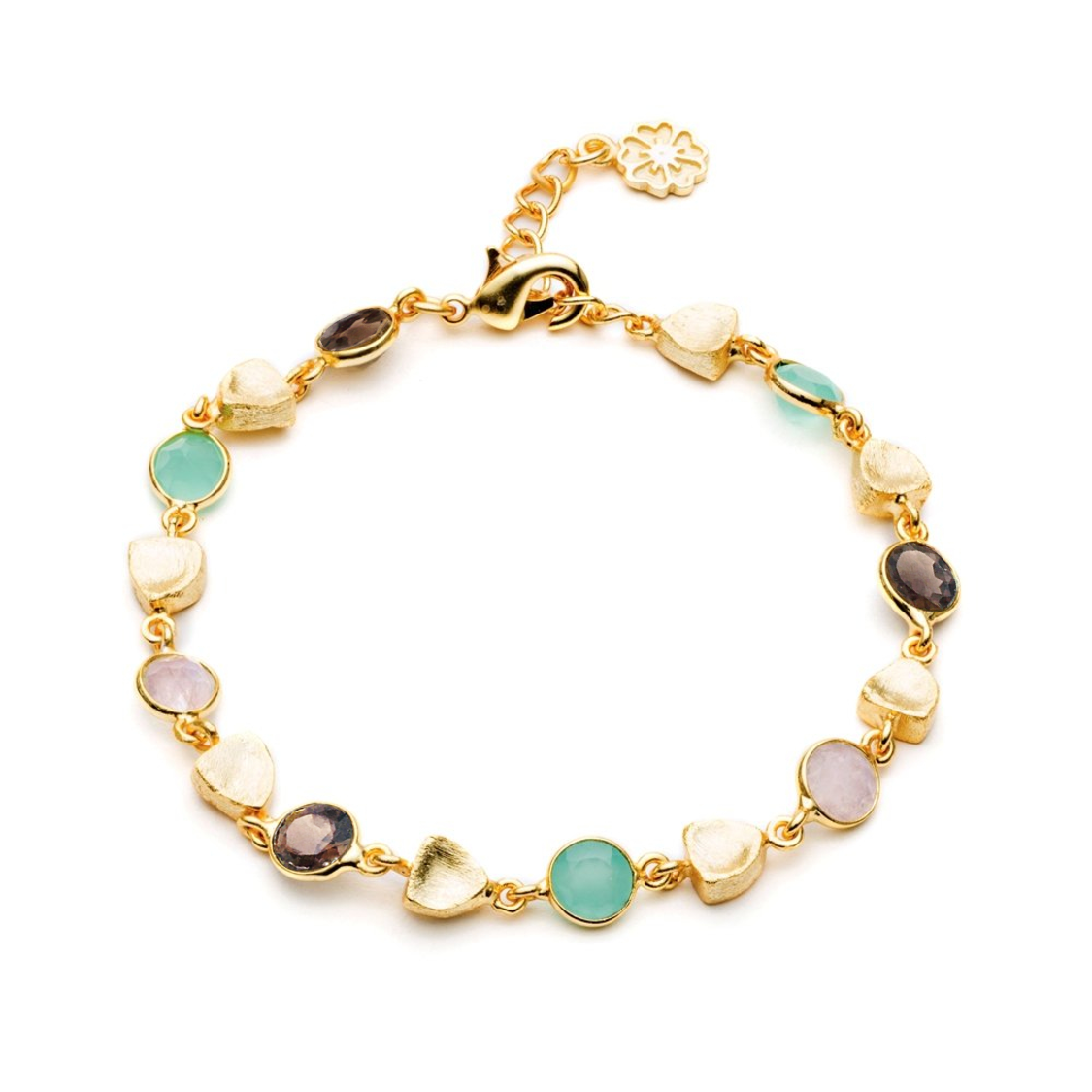 Gold Sara Mixed Gemstone Bracelet Pariba Onyx, Smoky Quartz & Rose Quartz