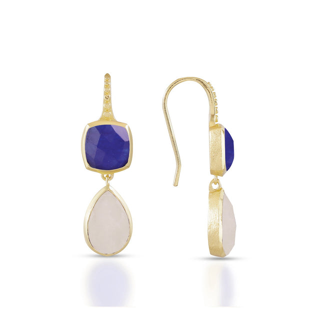 Charis Double Gemstone Earrings Blue Jade & Moonstone