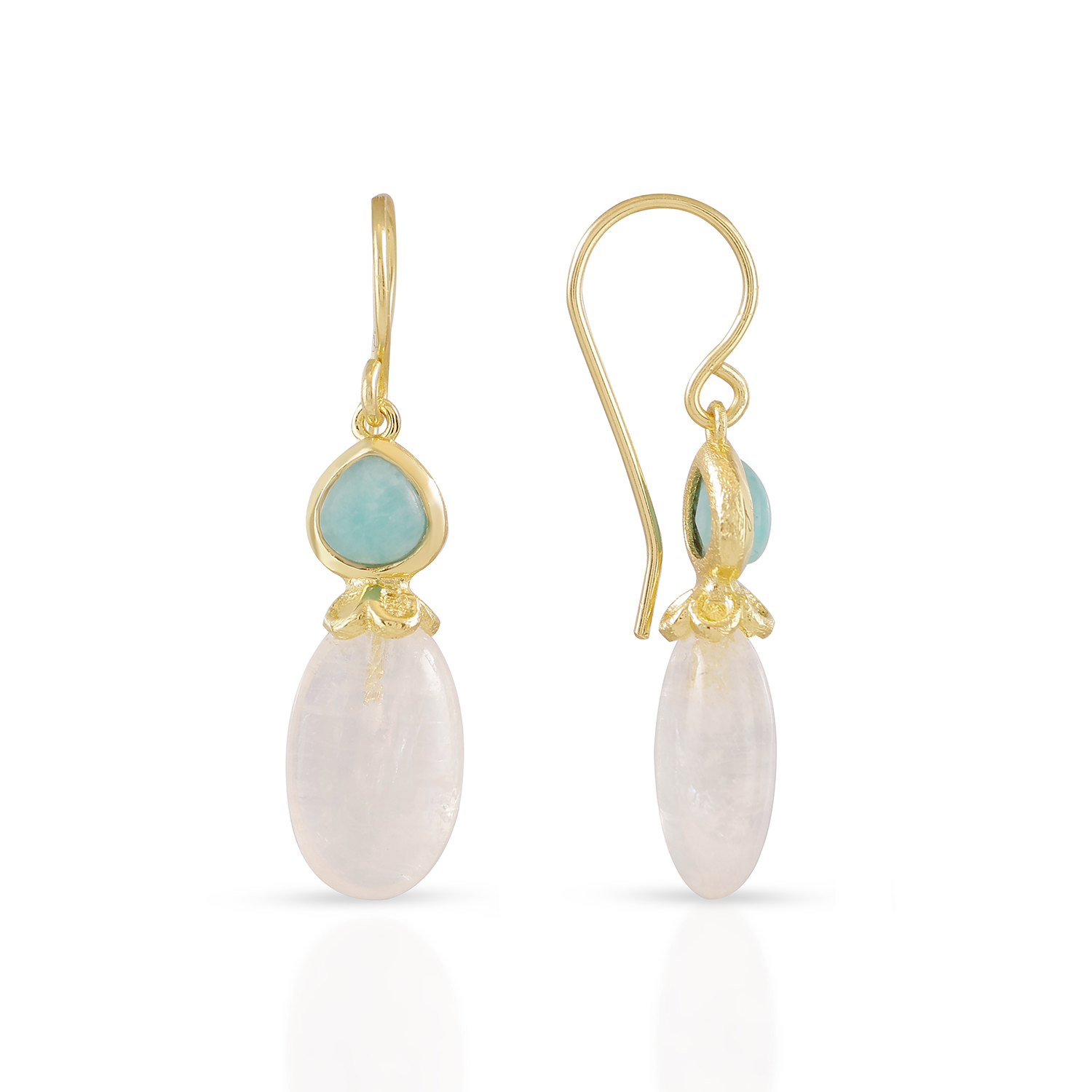 Persephone Double Gemstone Earrings Moonstone & Amazonite