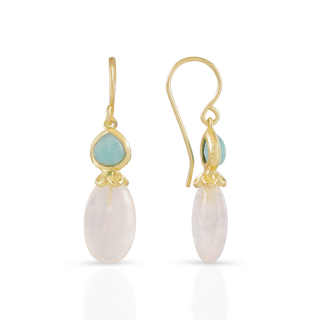 Persephone Double Gemstone Earrings Moonstone & Amazonite