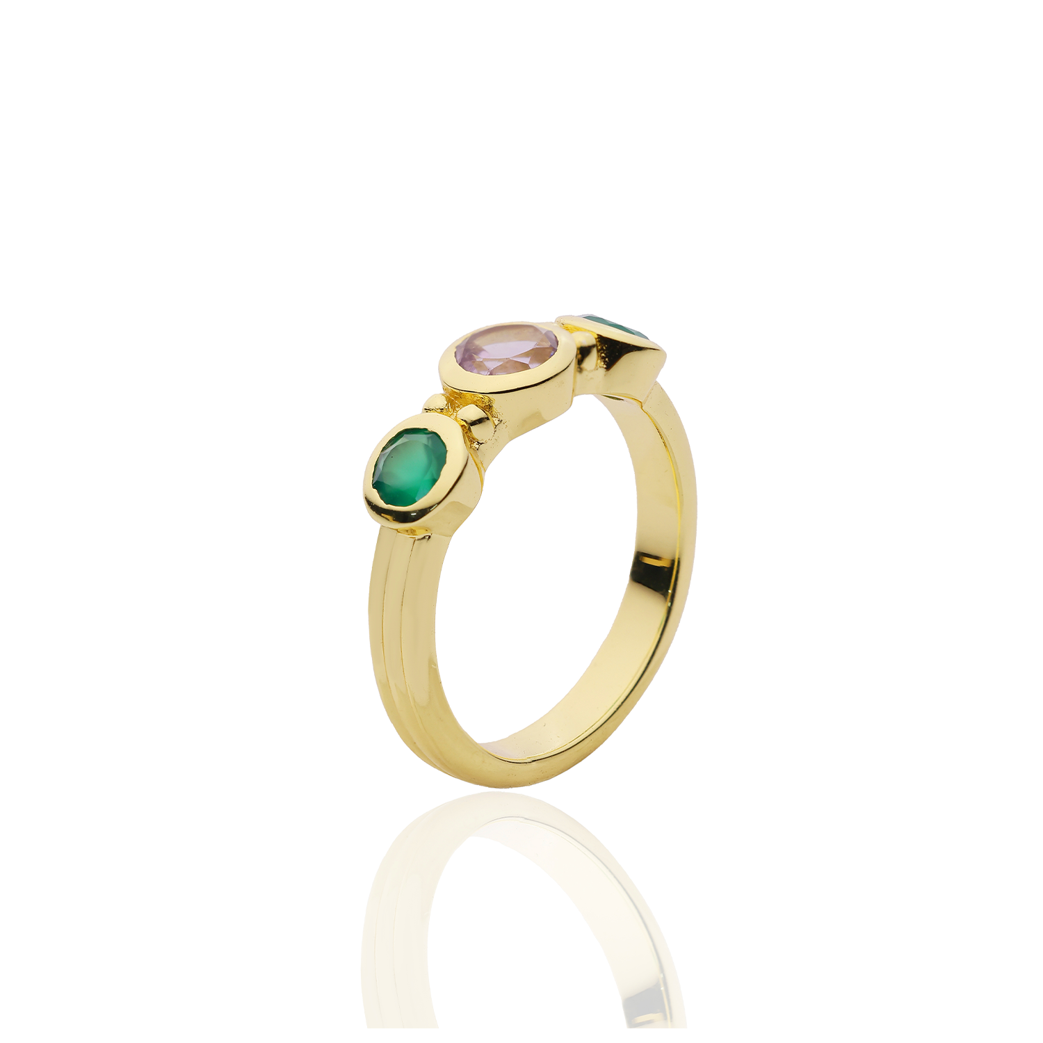 Iris Three Gemstones Ring Green Onyx & Amethyst