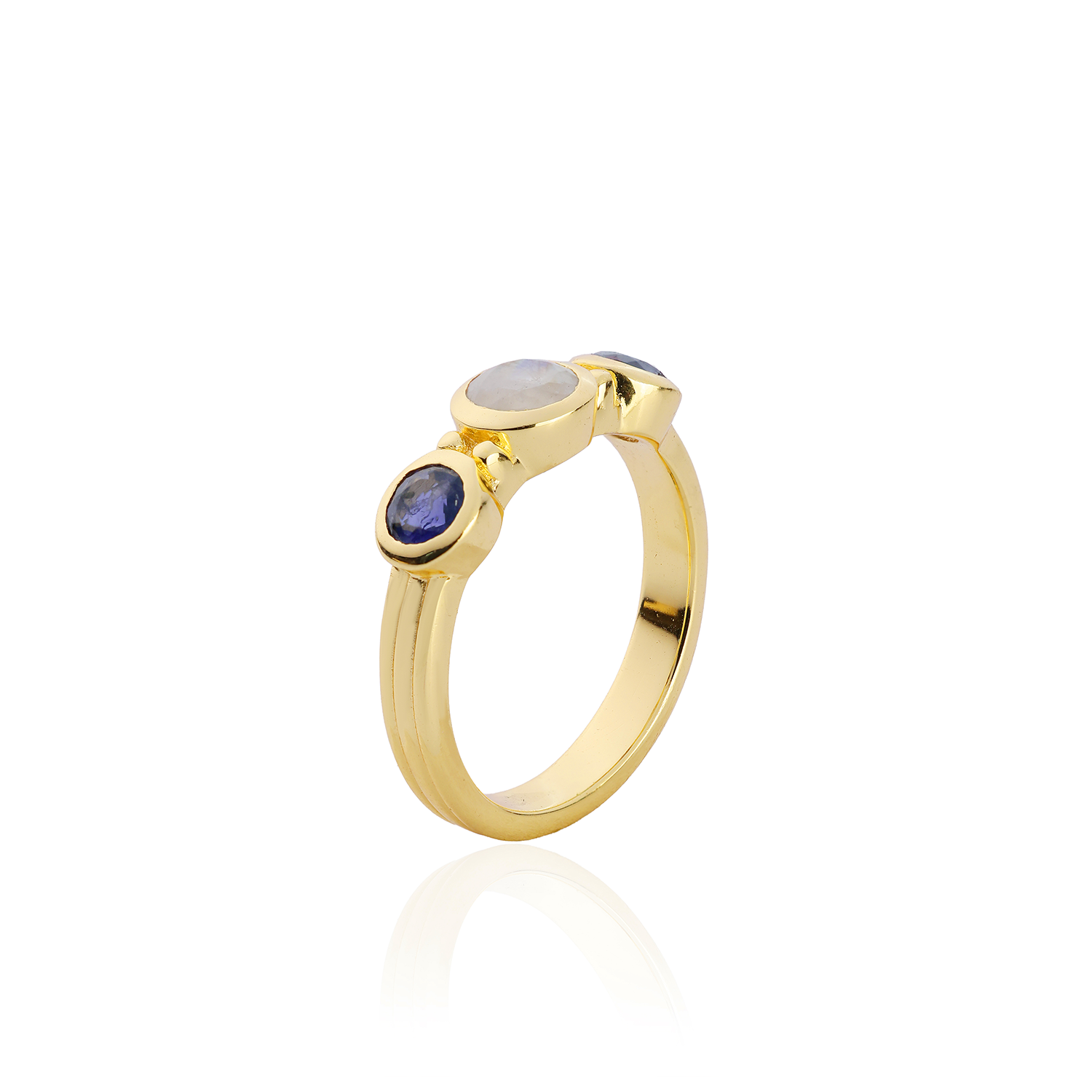 Iris Three Gemstones Ring Iolite & Moonstone