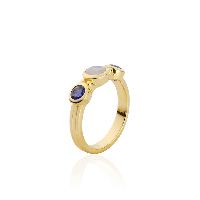 Iris Three Gemstones Ring Iolite & Moonstone