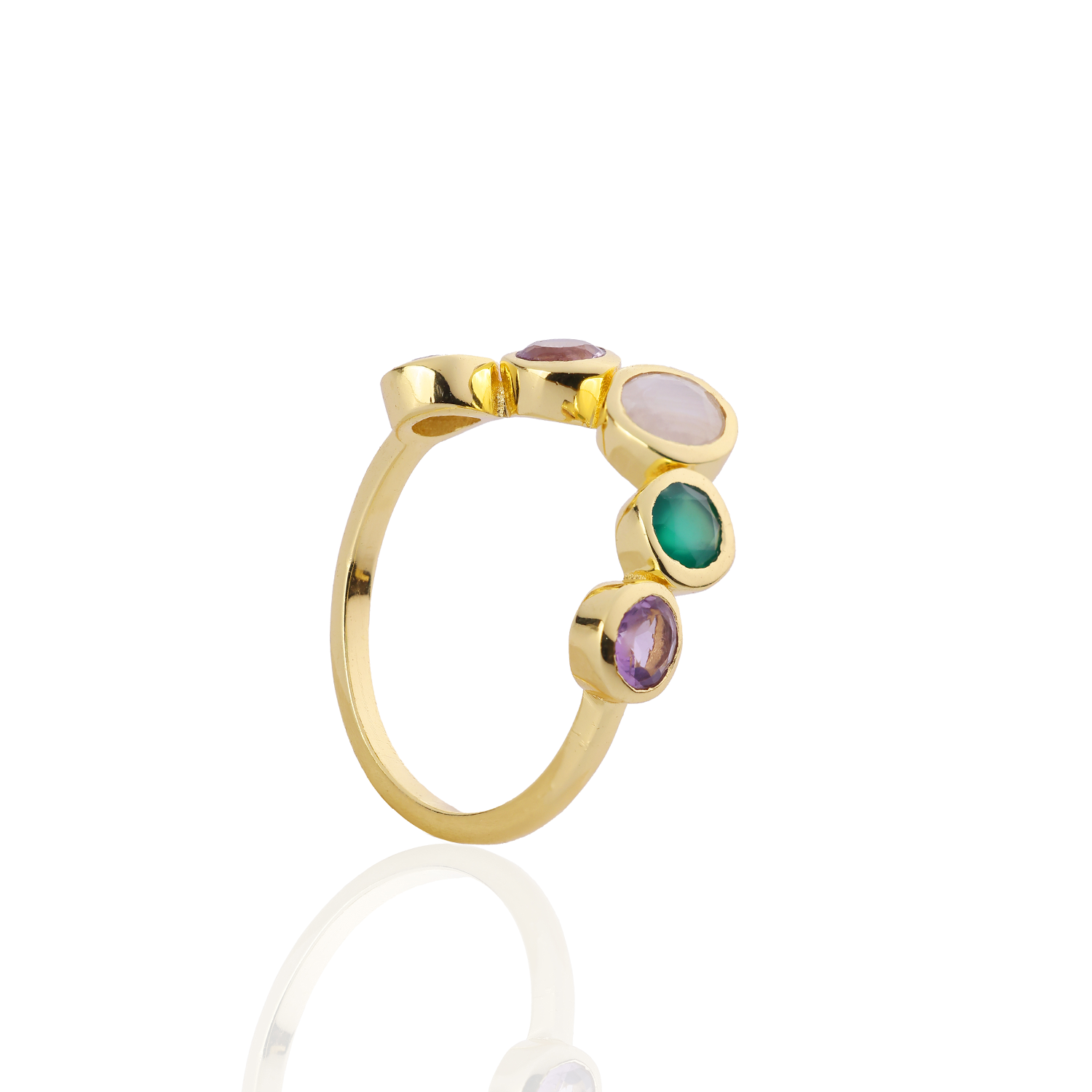 Iris Five Gemstones Ring Labradorite, Amethyst, Moonstone, Green Onyx & Amethyst