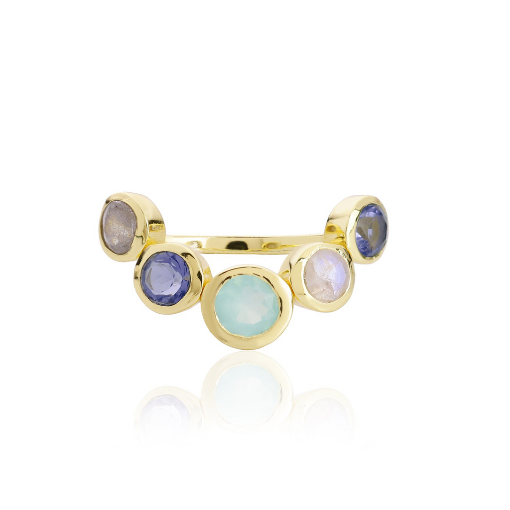 Iris Five Gemstones Ring Labradorite, Pariba Onyx, Moonstone & Iolite