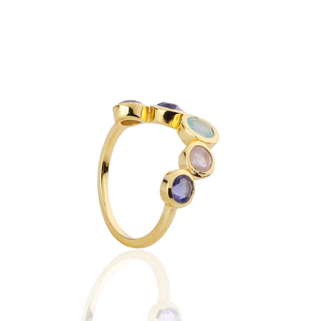 Iris Five Gemstones Ring Labradorite, Pariba Onyx, Moonstone & Iolite