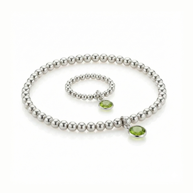 Conjunto de joyas de peridoto, piedra natal de agosto | Pulsera y anillo