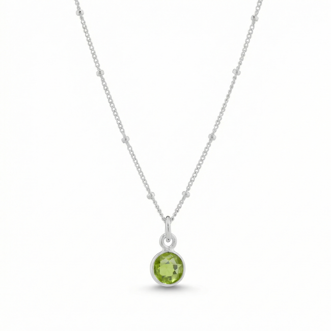 Silver Peridot August Birthstone Necklace