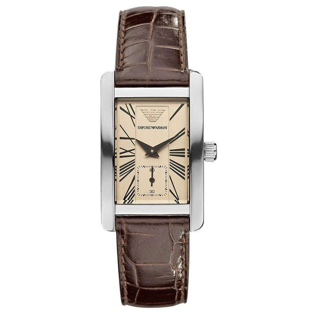 Emporio Armani AR0154 Men's Rectangular Beige Dial Brown Leather Strap Watch