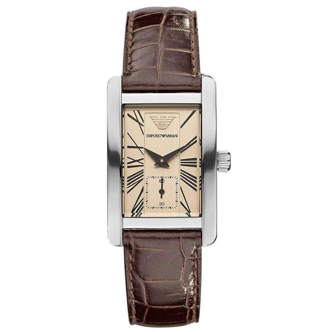 Emporio Armani AR0154 Men's Rectangular Beige Dial Brown Leather Strap Watch