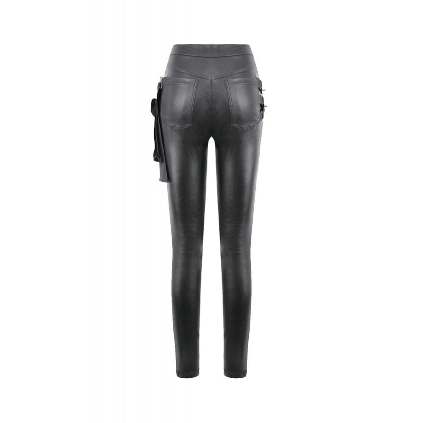Dark in Love Punk Leather-Look Strap Detail Trousers
