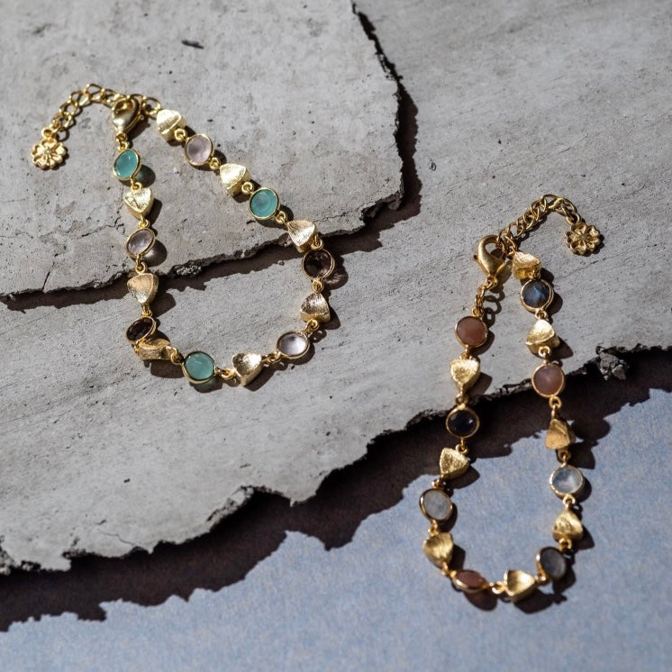 Gold Sara Mixed Gemstone Bracelet Pariba Onyx, Smoky Quartz & Rose Quartz