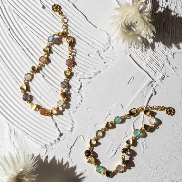 Gold Sara Mixed Gemstone Bracelet Pariba Onyx, Smoky Quartz & Rose Quartz