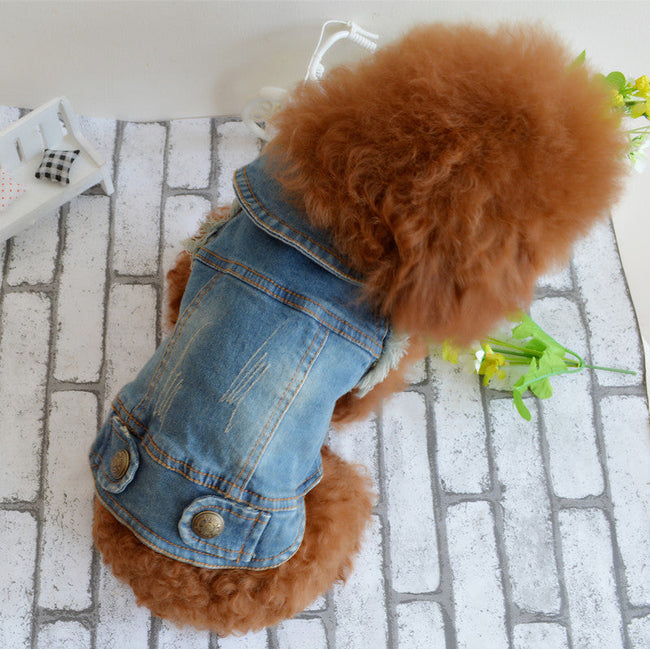 Shell Haustierkleidung Teddy VIP Bichon Haustier Herbst und Winter Kleidung Retro Kratzmuster Persönlichkeit Jeansweste