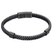 Fred Bennett Plaited Black Leather and Black IP Sections Bracelet