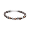 Fred Bennett braunes Lederarmband mit kaffeefarbenen Edelstahlperlen