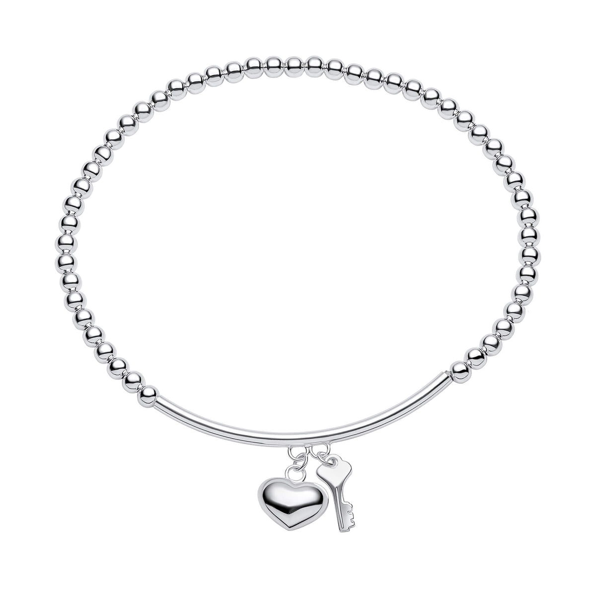 Beginnings Beaded Stretch Bracelet with Heart and Key Charms
