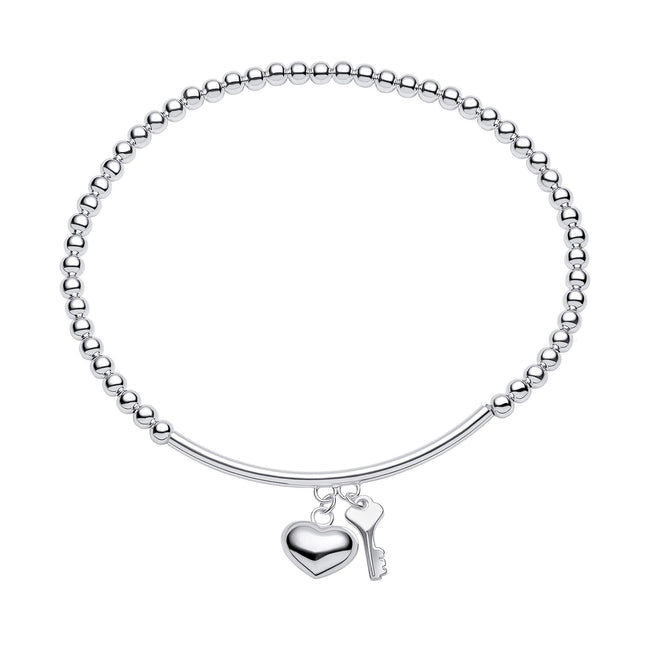 Beginnings Beaded Stretch Bracelet with Heart and Key Charms
