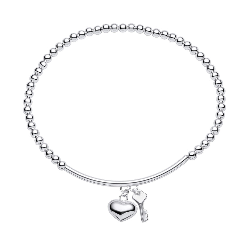 Beginnings Beaded Stretch Bracelet with Heart and Key Charms