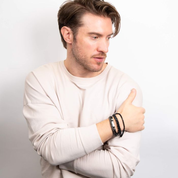 Fred Bennett Black Cubic Zirconia and Stainless Steel Tennis Bracelet