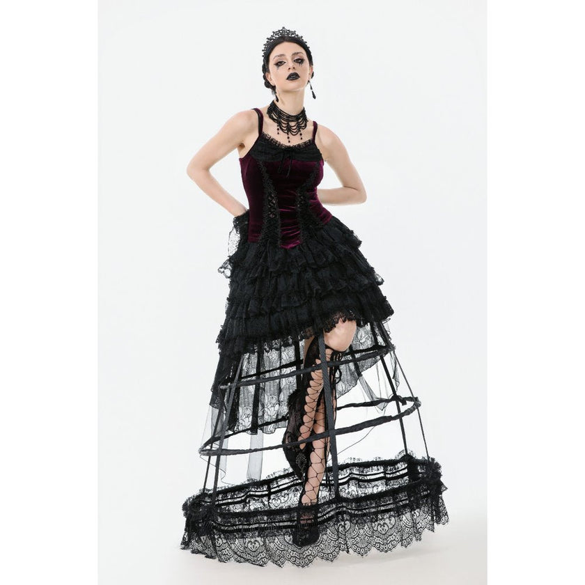 Dark in Love Serilda Velvet Lace Corset Top in Wine Red